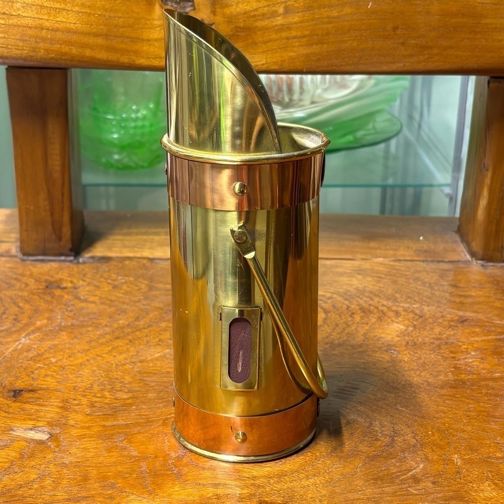 Vintage brass and copper kitchen or fireplace match holder with strike strip
